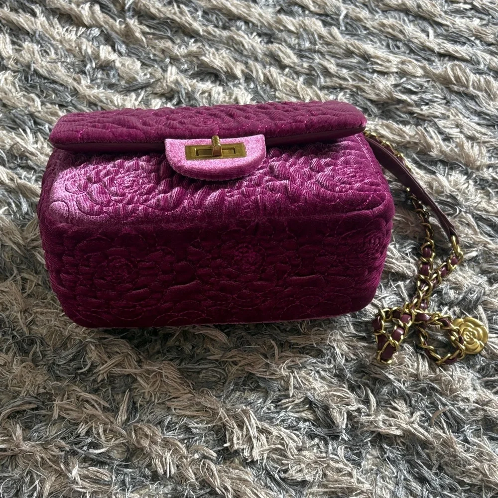 Plush Quilted Pink Shoulder Bag with Chain Strap Gold Hardware